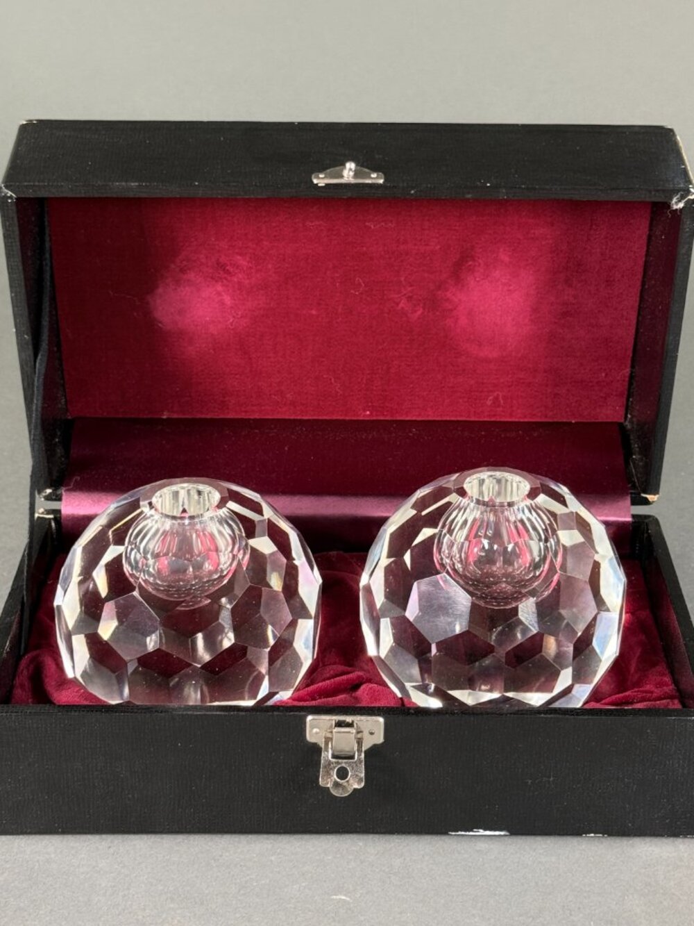 Vintage Post House Lead Crystal Faceted Orb Candle Holders Set of 2 Ball Votives
